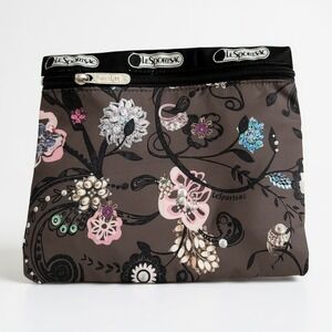 LeSportsac Floral Print Zippered‎ Pouch Bag With Pink Interior